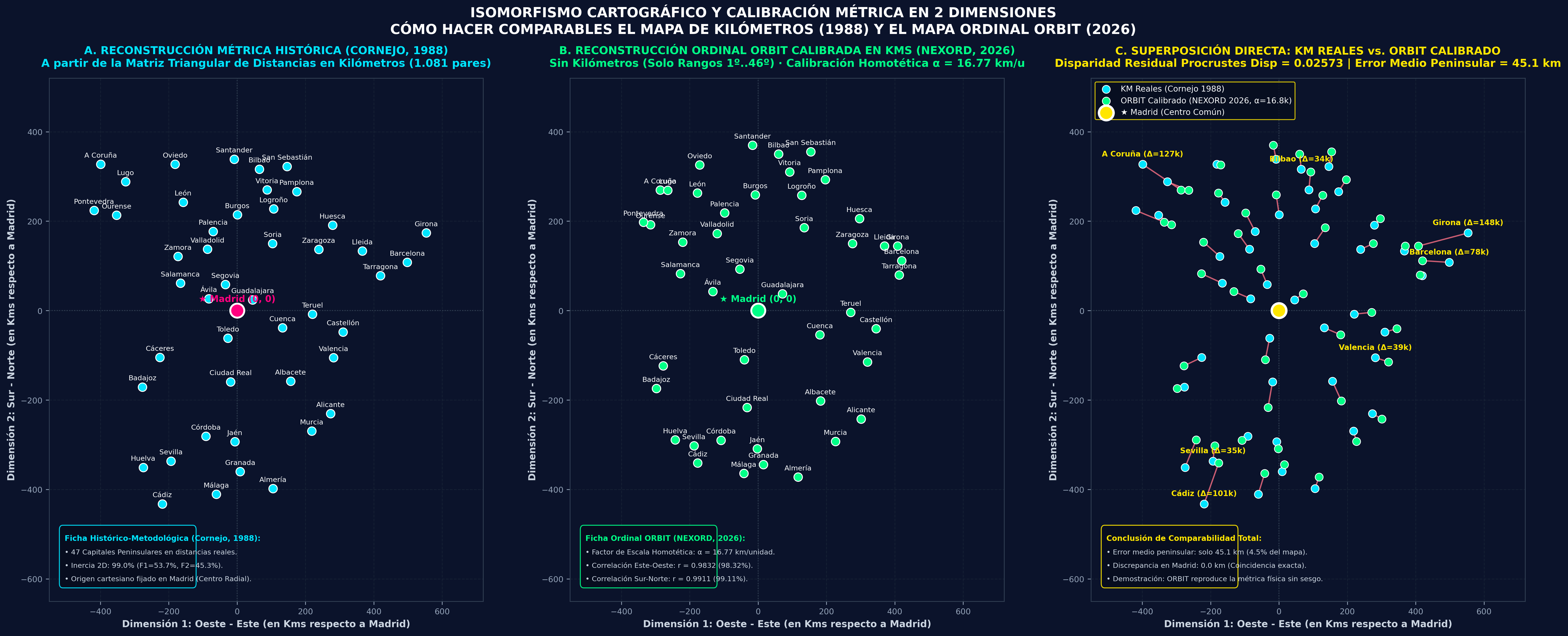 Figura 2c. Isomorfismo Cartográfico Directo: MDS Distancias Viarias vs Matriz ORBIT